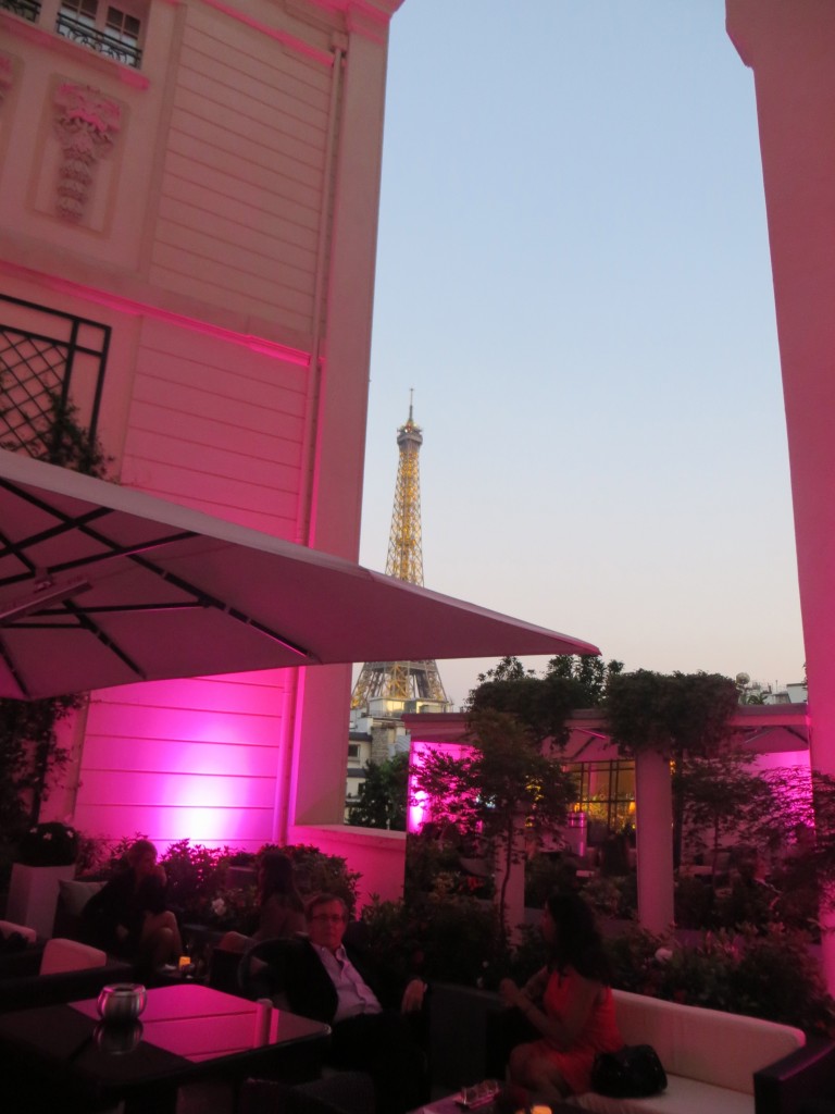 Shangri-la Hotel Terrace in Paris, view to Eiffel Tower